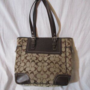 COACH Signature Logo F10659 Handbag Tote SHOULDER BAG Jacquard Canvas Leather